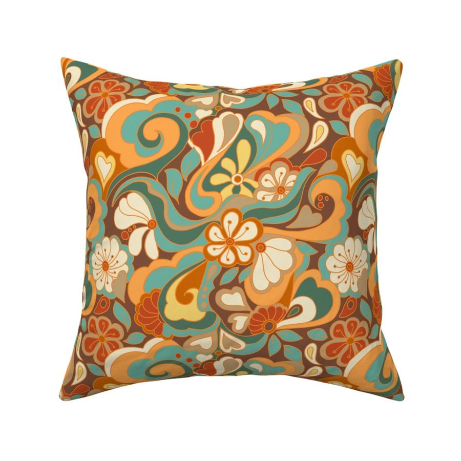 Bohemian Waves - Retro Vibe Home Decor Seventies Retro colours. Flower Power. Orange, Rust, Brown, Green, Yellow.