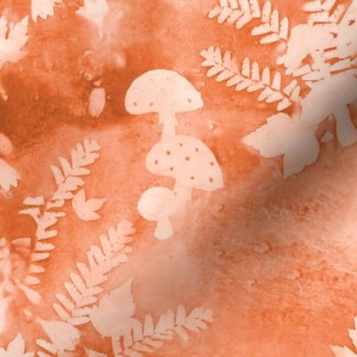 Orange Mushrooms and Maidenhair Ferns Sunprint