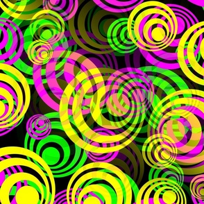 Bright Yellow Pink and Green 70s Hippy Circles