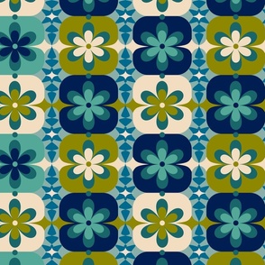 Retro 1970s checkered flowers