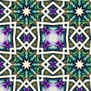 Bold Geometric in Rich Greens, Purple, and White
