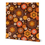 Vintage Retro 70s Floral pattern in Brown, Orange and Yellow