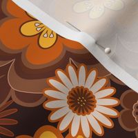 Vintage Retro 70s Floral pattern in Brown, Orange and Yellow