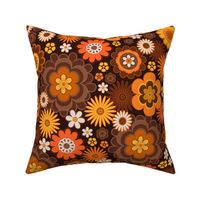 Vintage Retro 70s Floral pattern in Brown, Orange and Yellow