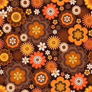 Vintage Retro 70s Floral pattern in Brown, Orange and Yellow