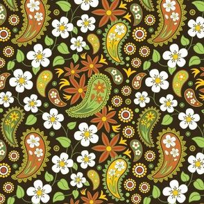 70s Inspired Floral on dark brown
