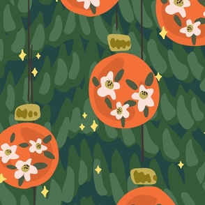 Flowery Christmas baubles seamless pattern// big scale