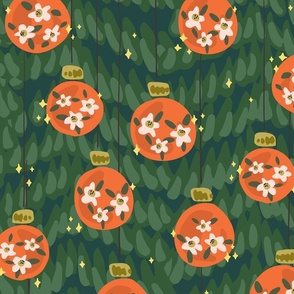 Flowery Christmas baubles seamless pattern// medium scale