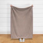 Woolen woven minimalist boho texture gingham plaid design in chocolate brown beige SMALL