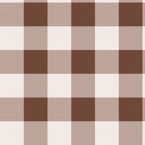 Woolen woven minimalist boho texture gingham plaid design in chocolate brown beige SMALL