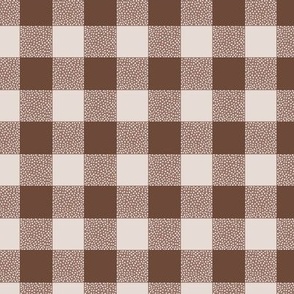 Woolen open woven minimalist boho texture gingham plaid design in chocolate brown beige SMALL