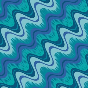 Diagonal 1970s wave in blue teal and green