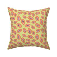 Lush papaya jungle and leaves fruit garden summer design pink coral on moody lime
