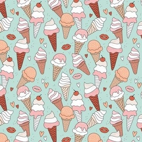 Messy summer ice cream cone and kisses party boho snack time whipped cream and sugar sprinkles vintage beige orange peach stone red on teal SMALL