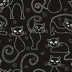 Fun black cat line art pattern