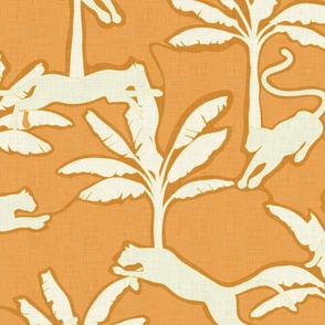 Jungle with Big Cats and Palms - Ochre and Cream with Yellow Details / Large