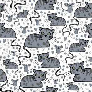 Cute Tabby cat and mouse pattern