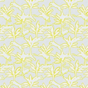 Jungle with Big Cats and Palms - Chartreuse and Light Grey Shades / Medium