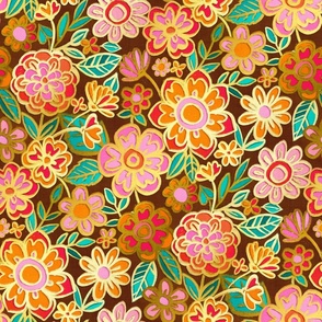 Groovy Gilded Floral on Brown - large 
