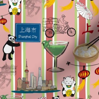 Shanghai City Love - stripes oldrose