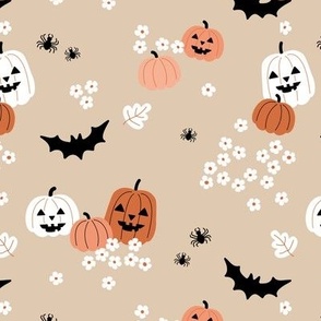 Bat Spider Pumpkin Fabric, Wallpaper and Home Decor