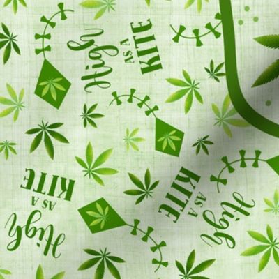 Large 27x18 Panel High as a Kite Green Marijuana Leaves Cannibis for Wall Hanging or Tea Towel