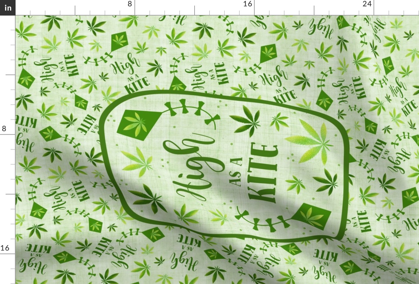 Large 27x18 Panel High as a Kite Green Marijuana Leaves Cannibis for Wall Hanging or Tea Towel