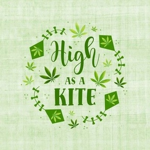 6" Circle for Embroidery Hoop or Quilt Square High As a Kite Green Marijuana Leaves Cannibis