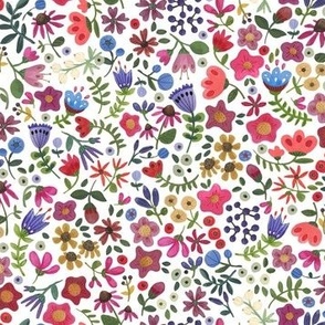 Summer florals hand-drawn gouache pattern