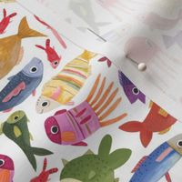 Colorful fishes kids hand-drawn gouache