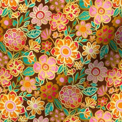 Groovy Gilded Floral on Brown - small