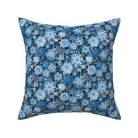 Navy Blue and White Monochrome Textured Floral - small