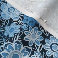 Navy Blue and White Monochrome Textured Floral - small