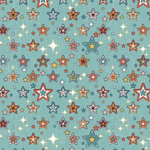 Regimented Retro Stars - Aqua - l