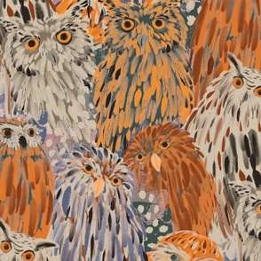Modern Camouflage Owls Orange and Violet