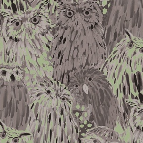 Modern Camouflage Owls Grey and Green Neon