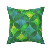 Batik Petals in Green Yellow and Turquoise Blue