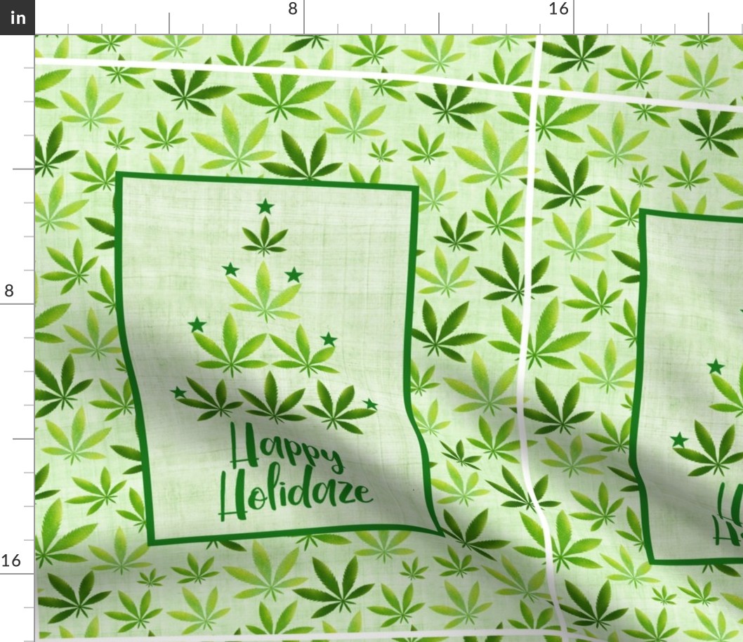  14x18 Panel for DIY Garden Flag Kitchen Towel or Wall Hanging Happy Holidaze Green Marijuana Christmas Tree Pot Leaves