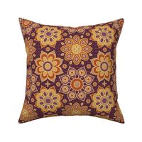 1970s Retro Geometric Flowers - Orange, Purple