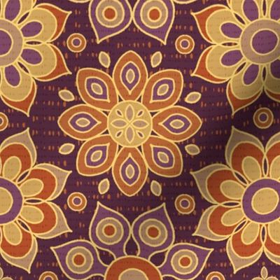 1970s Retro Geometric Flowers - Orange, Purple
