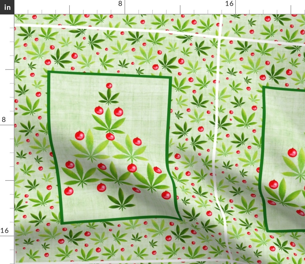 14x18 Panel for DIY Garden Flag Kitchen Towel or Wall Hanging Weed Christmas Tree Happy Holidaze Green Marijuana Pot Leaves