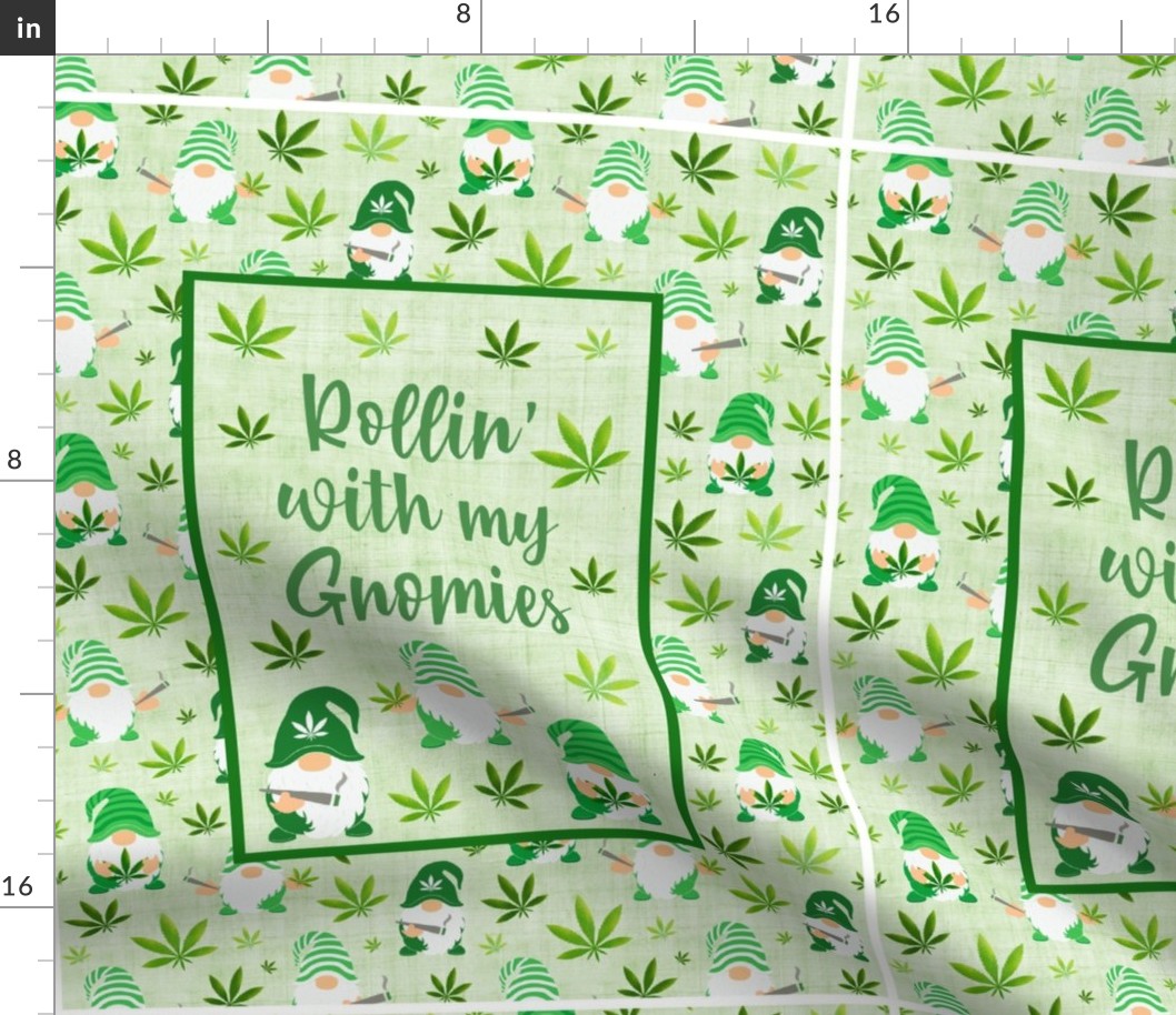 14x18 Panel for DIY Garden Flag Kitchen Towel or Wall Hanging Rollin' With My Gnomies Weed Smokin' Gnomes Green Marijuana Pot Leaves