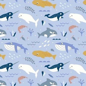 Diverse whales light blue - small scale