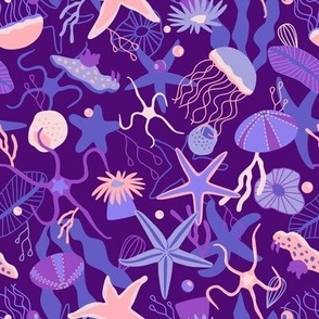 Sea creatures purple - small scale