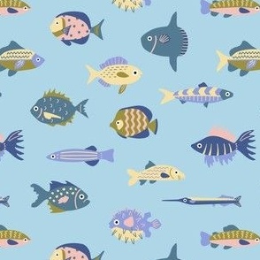 Small fish collection on turquoise background