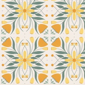 1970's Bold Floral Tile on cream (small)