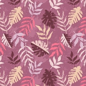 Jungle textured leaves  - burgundy - small scale