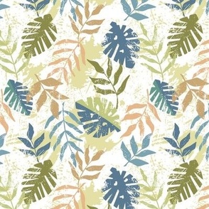 Jungle textured leaves - green blue and white - small scale