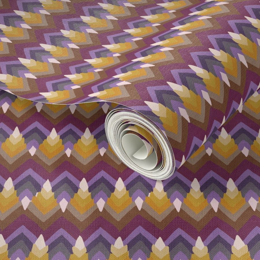 Seventies Vibrant faux flamestitch Wallpaper | Spoonflower