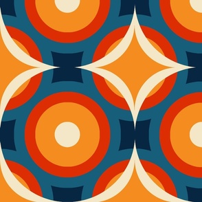 70s circles geometric design with white, red, orange and blue(large size version)